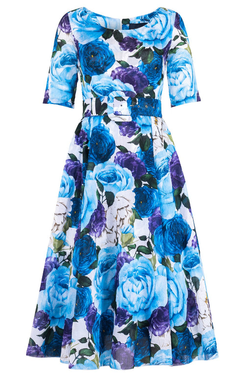 Avenue Dress Boat Neck 1/2 Sleeve Midi Length Cotton Musola (Rose Wallpaper)