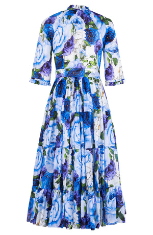 [Off the Rack] Eva Dress Crew Neck 3/4 Sleeve Midi Length Cotton Musola  (Rose Wallpaper) @M