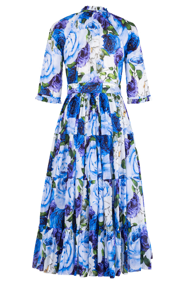 [Off the Rack] Eva Dress Crew Neck 3/4 Sleeve Midi Length Cotton Musola  (Rose Wallpaper) @M