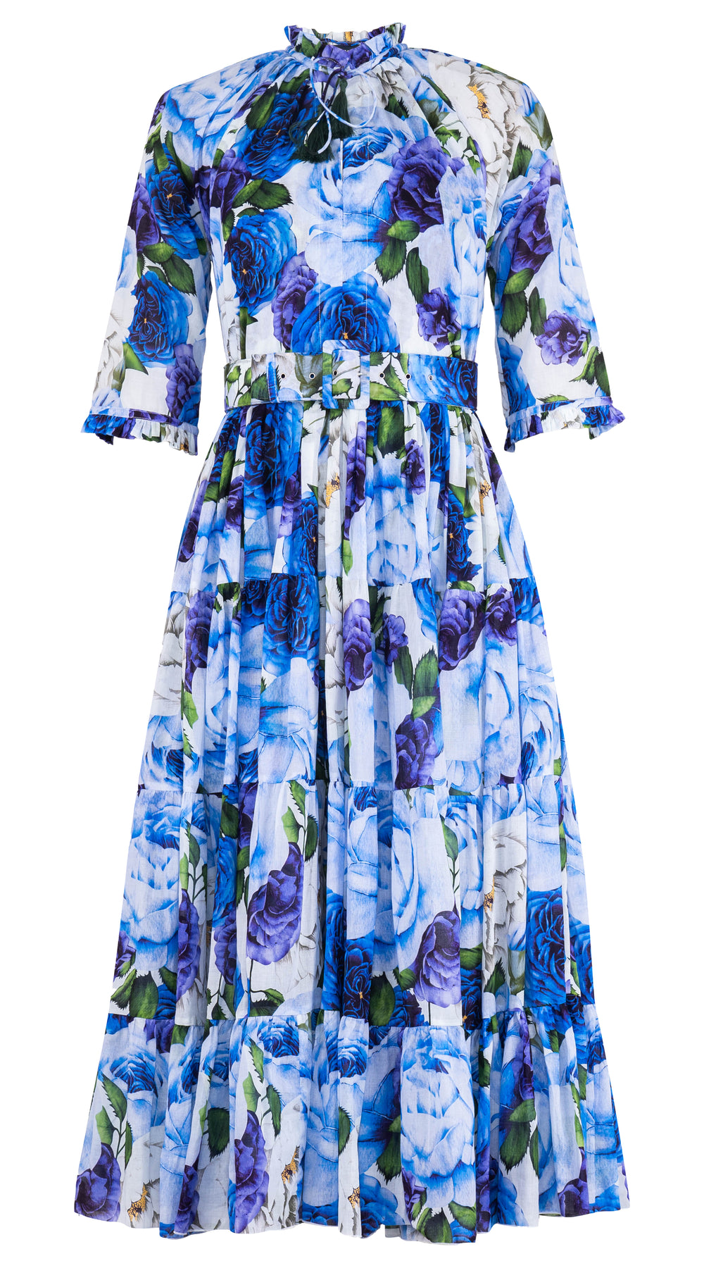 [Off the Rack] Eva Dress Crew Neck 3/4 Sleeve Midi Length Cotton Musola  (Rose Wallpaper) @M