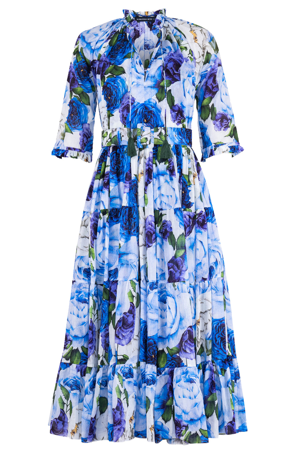 [Off the Rack] Eva Dress Crew Neck 3/4 Sleeve Midi Length Cotton Musola  (Rose Wallpaper) @M