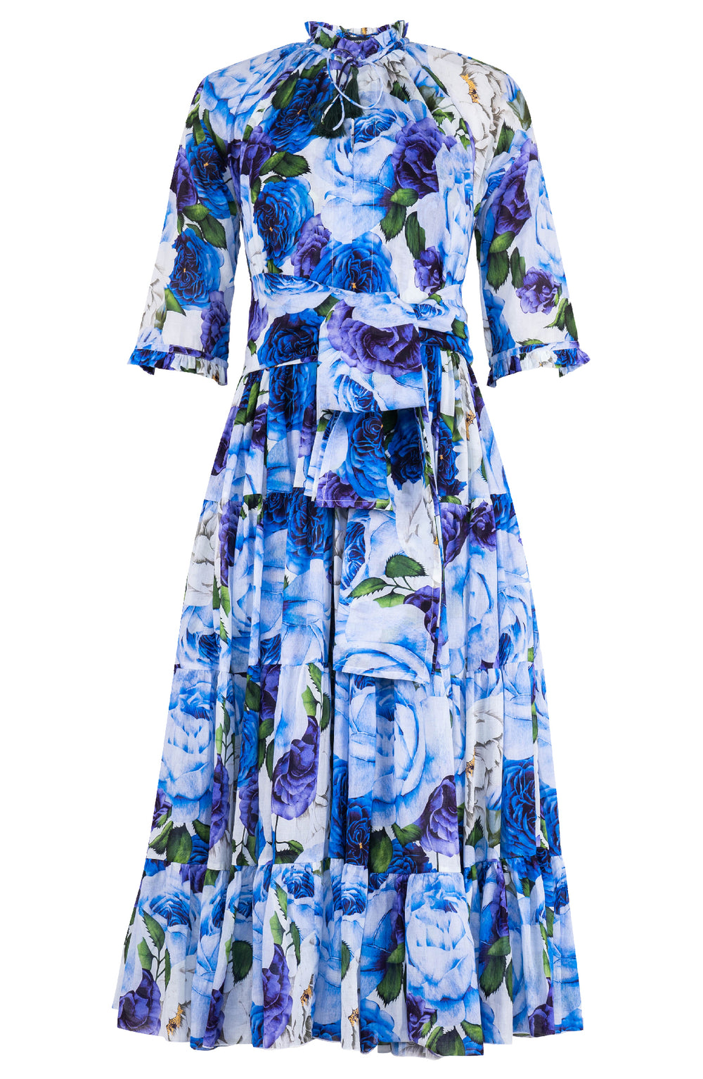 [Off the Rack] Eva Dress Crew Neck 3/4 Sleeve Midi Length Cotton Musola  (Rose Wallpaper) @M