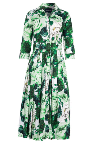 Audrey Dress #4 Shirt Collar 3/4 Sleeve Midi Length Cotton Stretch (Rose Wallpaper)