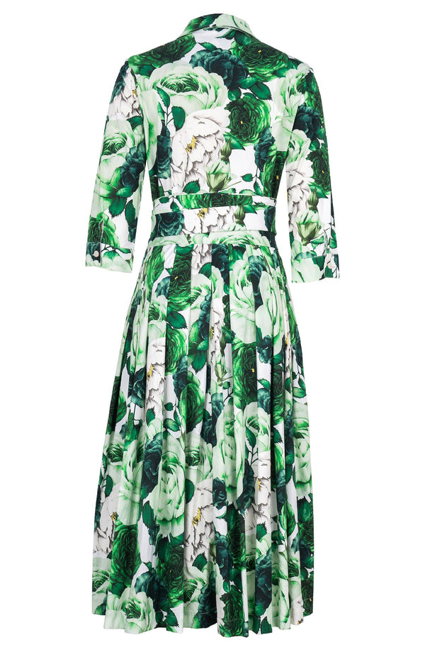 Audrey Dress #4 Shirt Collar 3/4 Sleeve Midi Length Cotton Stretch (Rose Wallpaper)