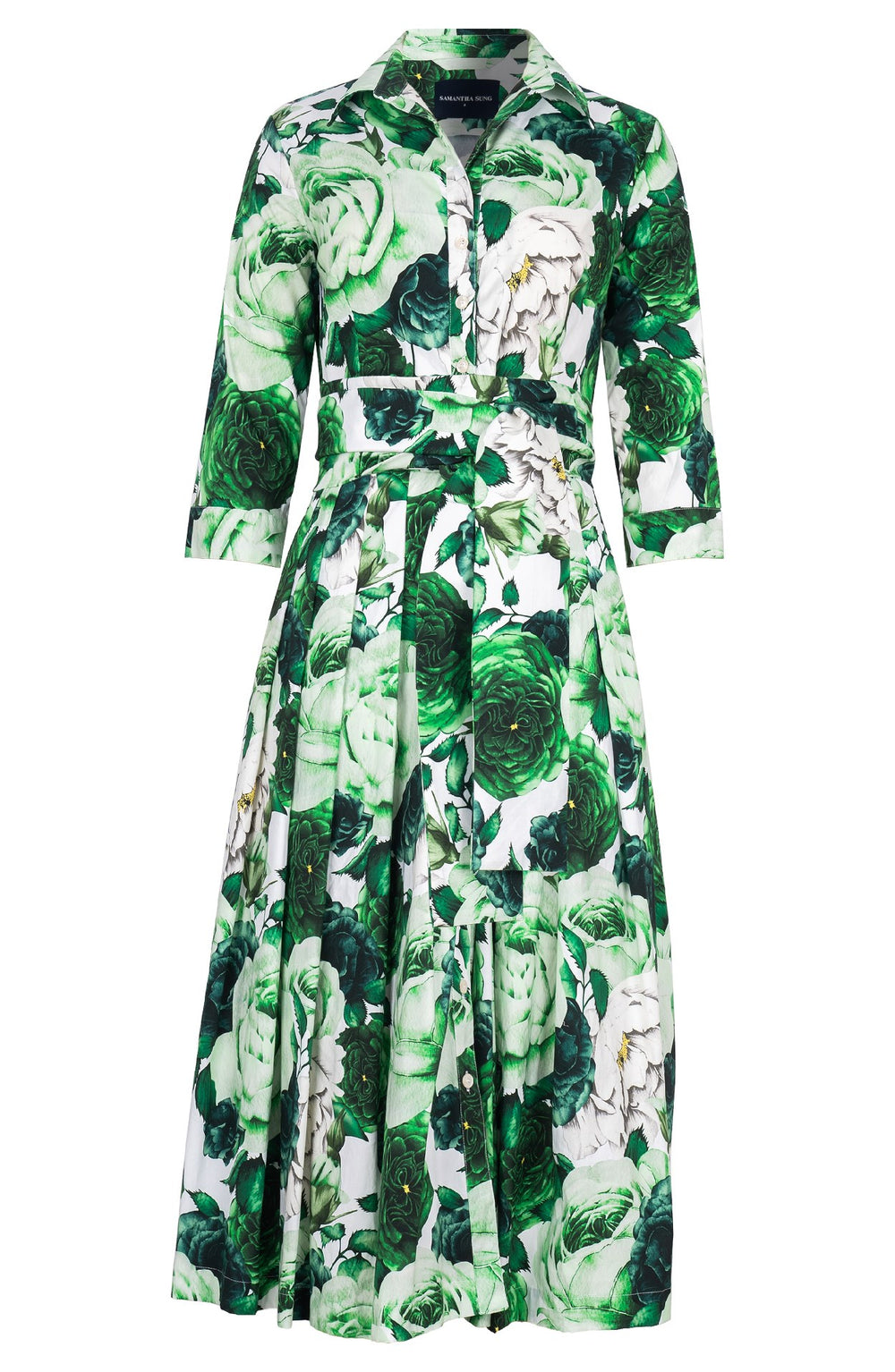 Audrey Dress #4 Shirt Collar 3/4 Sleeve Midi Length Cotton Stretch (Rose Wallpaper)