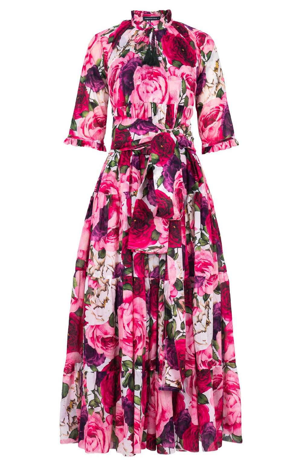 Eden Dress Crew Neck 3/4 Sleeve Maxi Length Cotton Musola (Rose Wallpaper)
