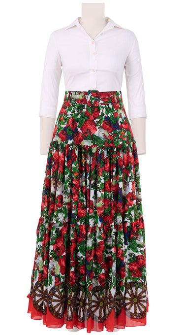 Emma Skirt Maxi Length Cotton Musola (Rose Wheel White)