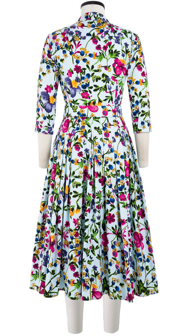 Audrey Dress #4 Shirt Collar 3/4 Sleeve Midi Length Cotton Stretch (Rossi Linen Flowers)