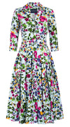 Audrey Dress #4 Shirt Collar 3/4 Sleeve Midi Length Cotton Stretch (Rossi Linen Flowers)