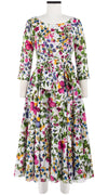 Avenue Dress Boat Neck 3/4 Sleeve Midi Length Cotton Musola (Rossi Linen Flowers)