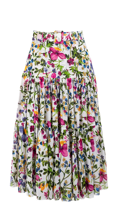 Emma Skirt Midi Length Cotton Musola (Rossi Linen Flowers)