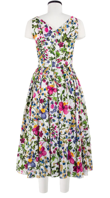 Vivien Dress #1 V Neck Sleeveless Midi Length Cotton Musola (Rossi Linen Flowers)