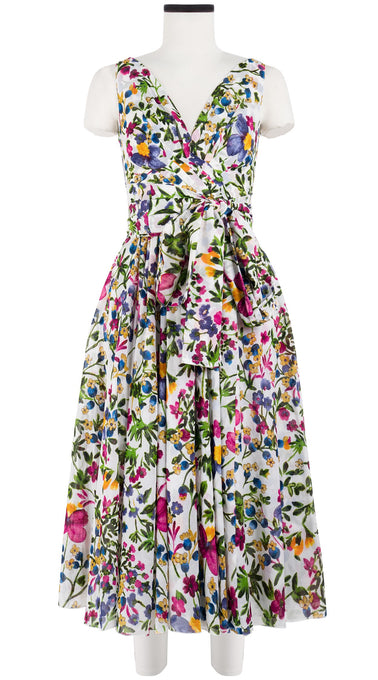 Vivien Dress #1 V Neck Sleeveless Midi Length Cotton Musola (Rossi Linen Flowers)