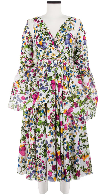 Vivien Dress #1 V Neck Sleeveless Midi Length Cotton Musola (Rossi Linen Flowers)