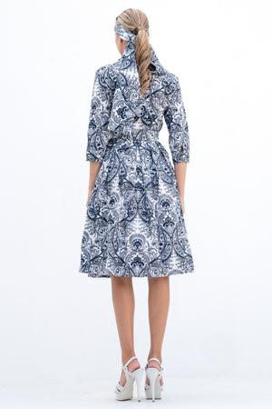 Audrey Dress #1 Shirt Collar 3/4 Sleeve Cotton Stretch (Russian Paisley)