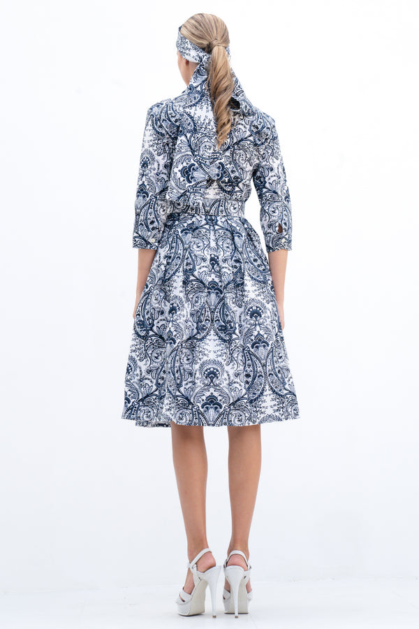 Audrey Dress #1 Shirt Collar 3/4 Sleeve Cotton Stretch (Russian Paisley)