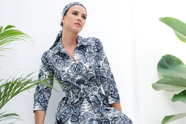 Audrey Dress #1 Shirt Collar 3/4 Sleeve Cotton Stretch (Russian Paisley)