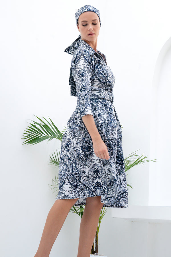 Audrey Dress #1 Shirt Collar 3/4 Sleeve Cotton Stretch (Russian Paisley)