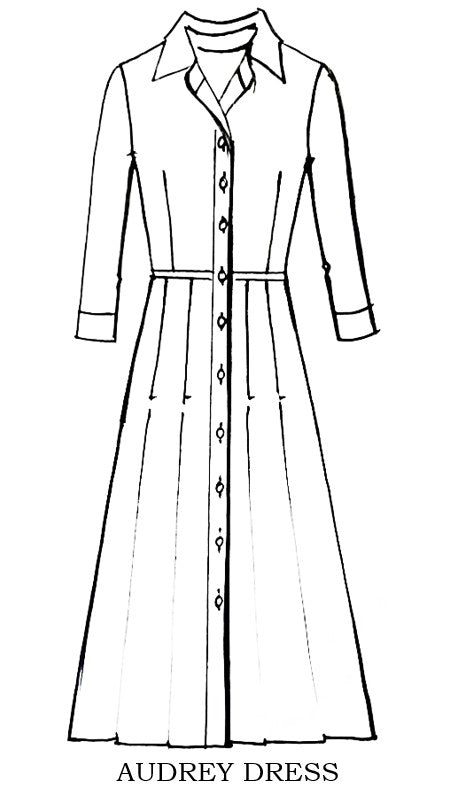 Audrey Dress #3 Shirt Collar 3/4 Sleeve Long Length Cotton Stretch (Shibori Sumire)