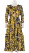 Melanie Dress #2 Crew Neck 3/4 Sleeve Midi Plus Length Linen (Safari Toile Bright)