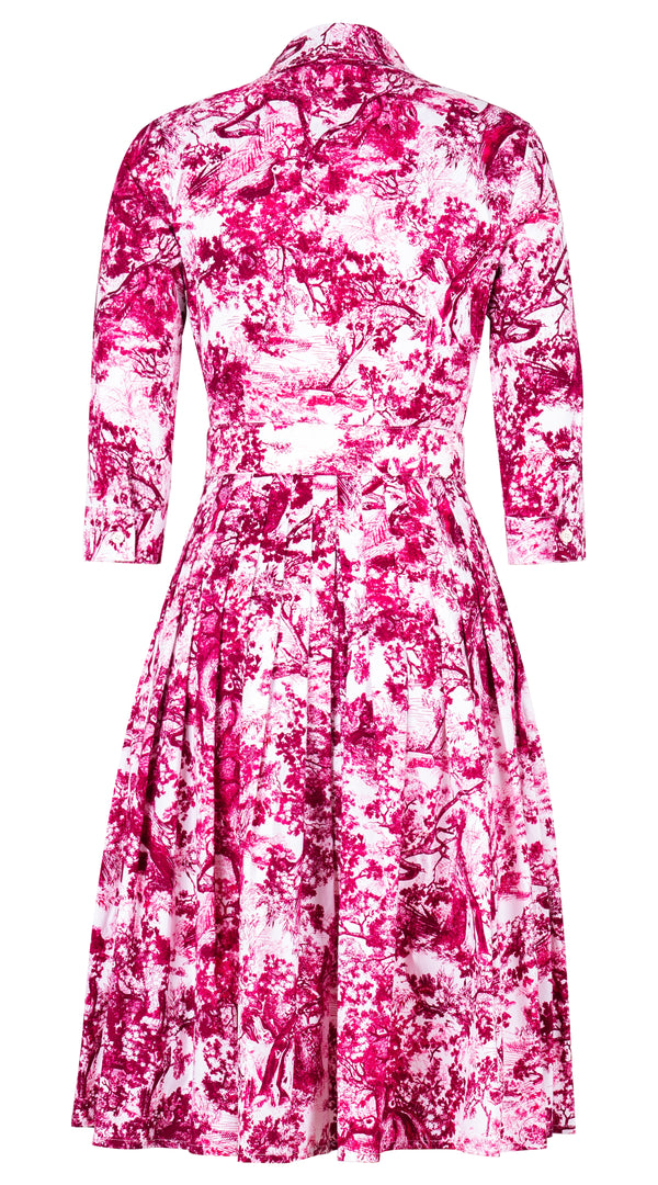 Audrey Dress #2 Shirt Collar 3/4 Sleeve Long Length Cotton Stretch (Safari Toile New) @XS-XL