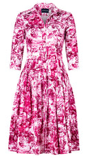 Audrey Dress #2 Shirt Collar 3/4 Sleeve Long Length Cotton Stretch (Safari Toile New) @XS-XL