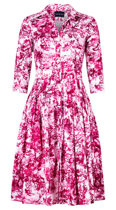 [Off the Rack] Audrey Dress #2 Shirt Collar 3/4 Sleeve Long Length Cotton Stretch (Safari Toile New) @XS-XL