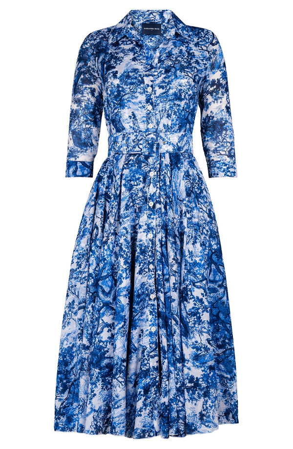 Aster Dress Shirt Collar 3/4 Sleeve Midi Length Cotton Musola (Safari Toile New)