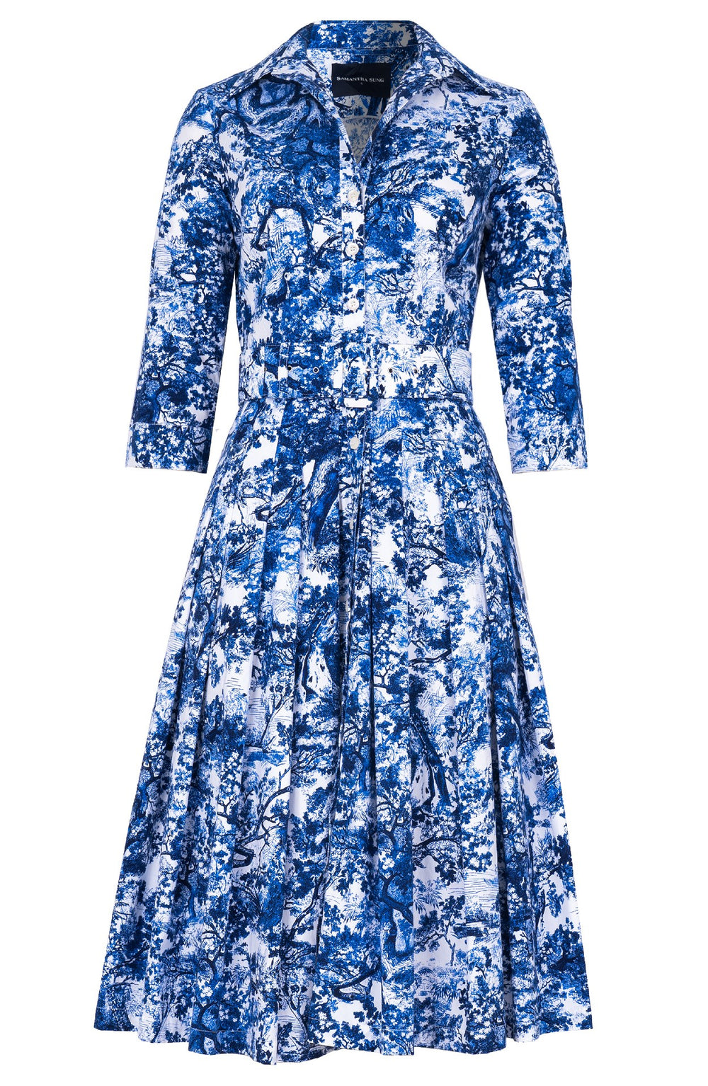 Audrey Dress #2 Shirt Collar 3/4 Sleeve Long Length Cotton Stretch (Safari Toile New)