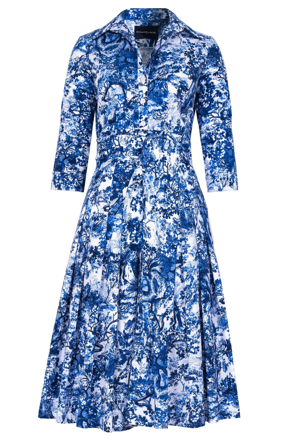 Audrey Dress #2 Shirt Collar 3/4 Sleeve Long Length Cotton Stretch (Safari Toile New)