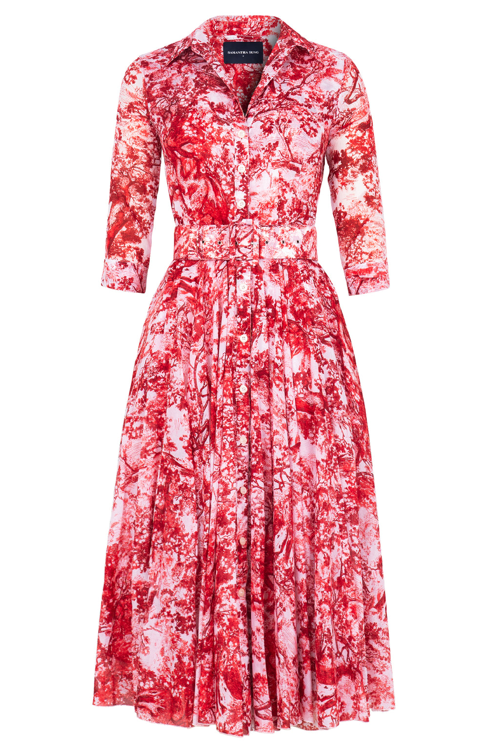 Aster Dress Shirt Collar 3/4 Sleeve Midi Length Cotton Musola (Safari Toile New)