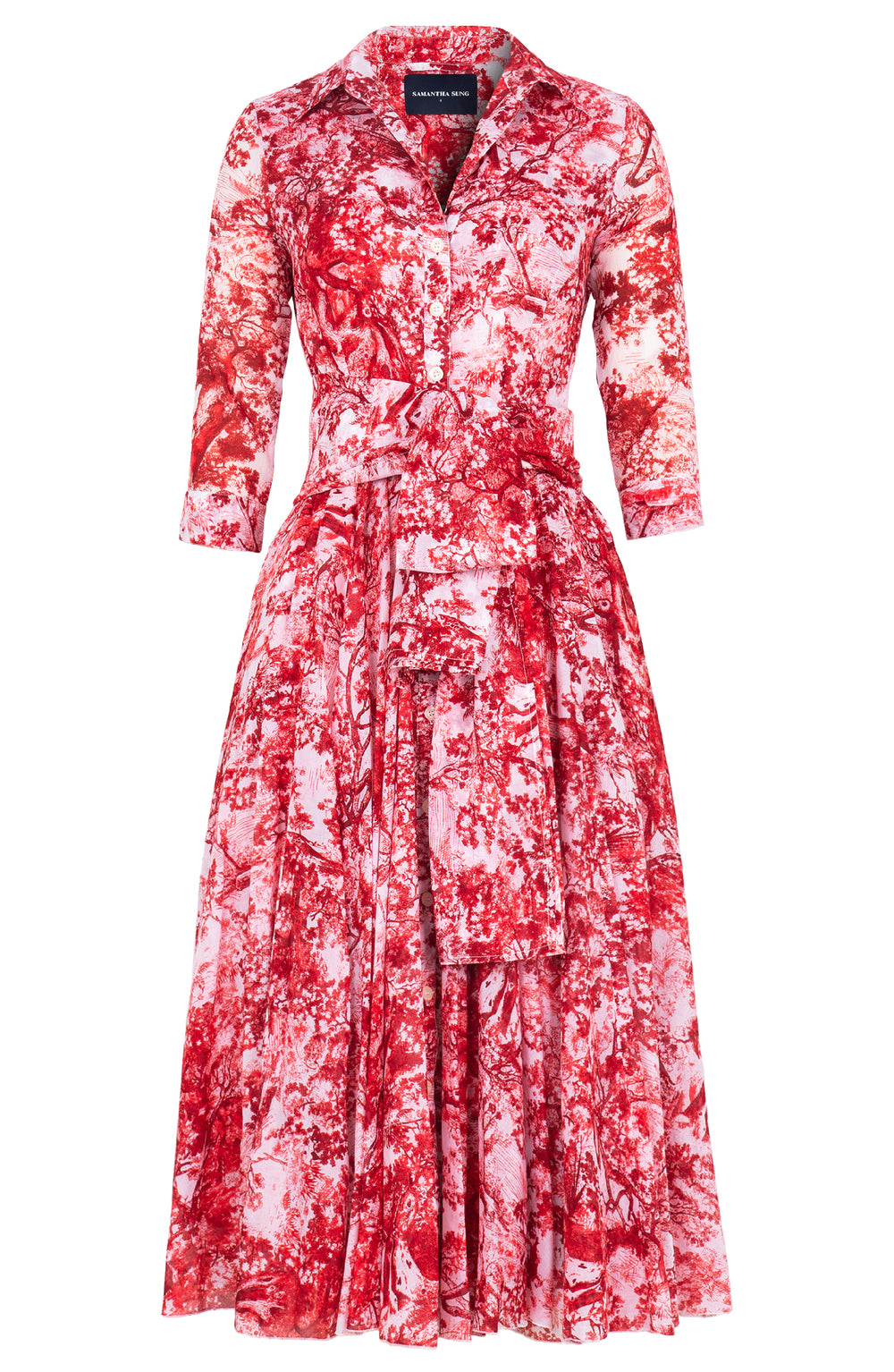 Aster Dress Shirt Collar 3/4 Sleeve Midi Length Cotton Musola (Safari Toile New)