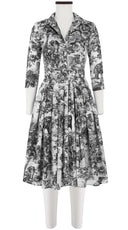 Audrey Dress #4 Shirt Collar 3/4 Sleeve Long Length Cotton Musola (Safari Toile White)