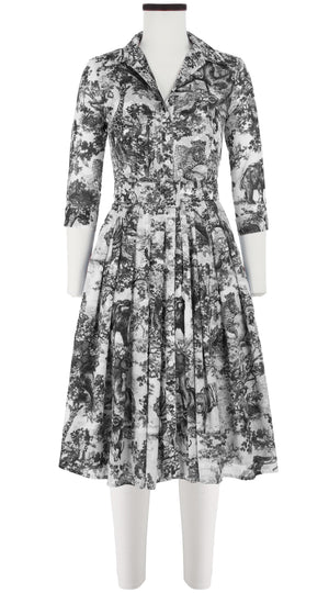 Audrey Dress #4 Shirt Collar 3/4 Sleeve Long Length Cotton Musola (Safari Toile White)