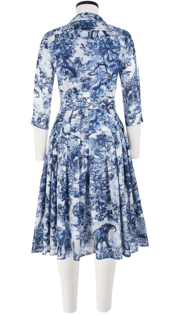 Audrey Dress #4 Shirt Collar 3/4 Sleeve Long Length Cotton Musola (Safari Toile White)