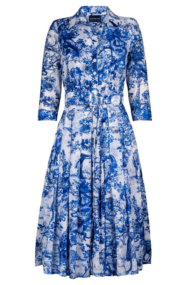Audrey Dress #4 Shirt Collar 3/4 Sleeve Long Length Musola (Safari Toile New)
