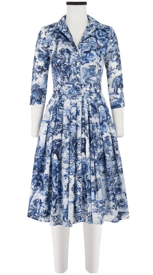 Audrey Dress #4 Shirt Collar 3/4 Sleeve Long Length Cotton Musola (Safari Toile White)