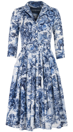 Audrey Dress #4 Shirt Collar 3/4 Sleeve Long Length Cotton Musola (Safari Toile White)