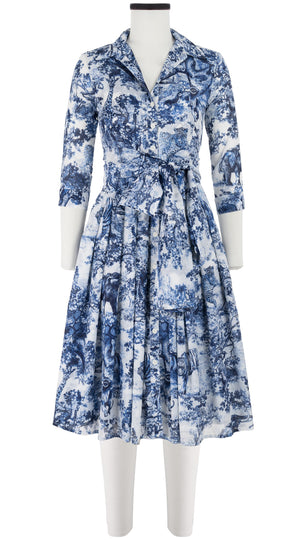 Audrey Dress #4 Shirt Collar 3/4 Sleeve Long Length Cotton Musola (Safari Toile White)