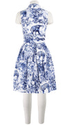 Clara Dress Tie Shirt Collar Sleeveless Cotton Stretch (Safari Toile White)