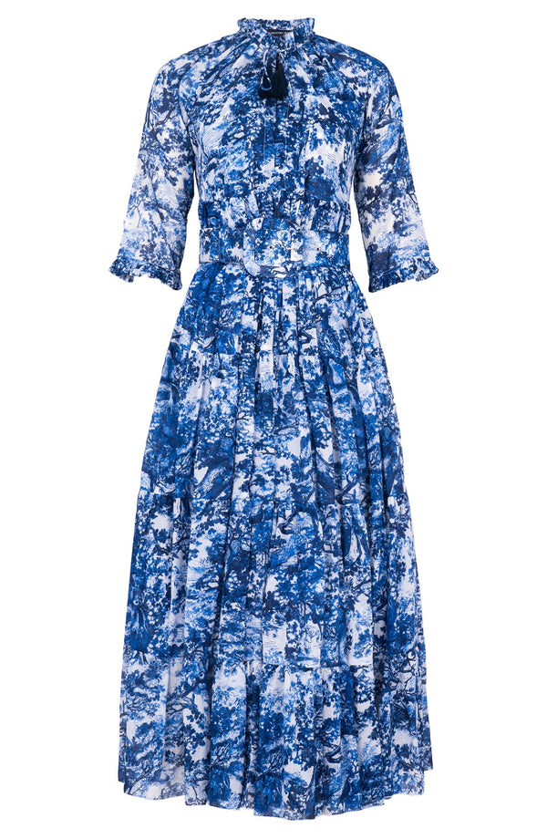 Eden Dress Crew Neck 3/4 Sleeve Midi Plus Length Cotton Musola (Safari Toile New)