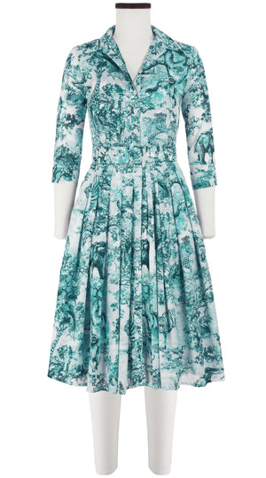 Audrey Dress #4 Shirt Collar 3/4 Sleeve Long Length Cotton Musola (Safari Toile White)