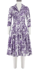 Audrey Dress #4 Shirt Collar 3/4 Sleeve Long Length Cotton Musola (Safari Toile White)