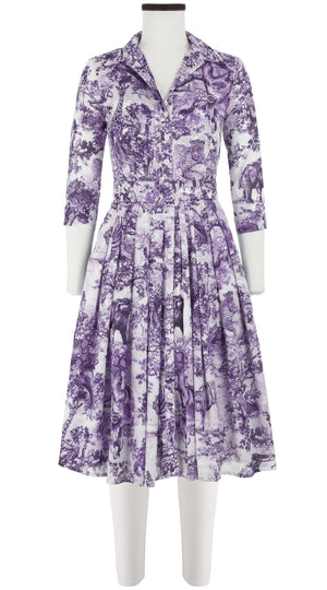 Audrey Dress #4 Shirt Collar 3/4 Sleeve Long Length Cotton Musola (Safari Toile White)