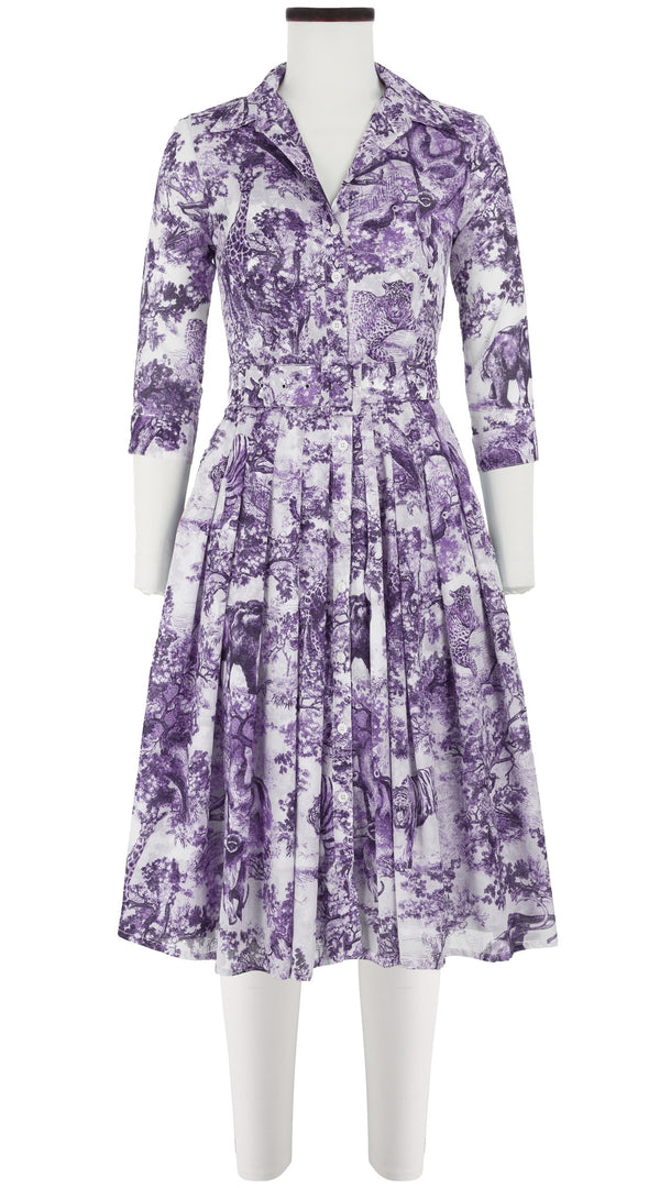 Audrey Dress #4 Shirt Collar 3/4 Sleeve Long Length Cotton Musola (Safari Toile White)