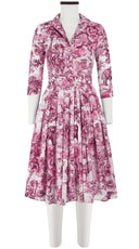 Audrey Dress #4 Shirt Collar 3/4 Sleeve Long Length Cotton Musola (Safari Toile White)