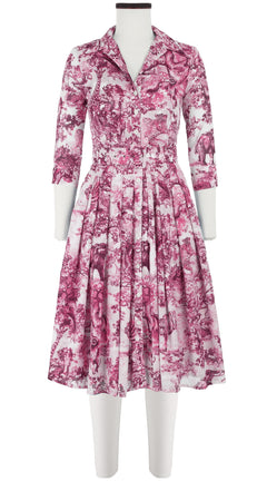 Audrey Dress #4 Shirt Collar 3/4 Sleeve Long Length Cotton Musola (Safari Toile White)
