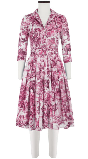 Audrey Dress #4 Shirt Collar 3/4 Sleeve Long Length Cotton Musola (Safari Toile White)