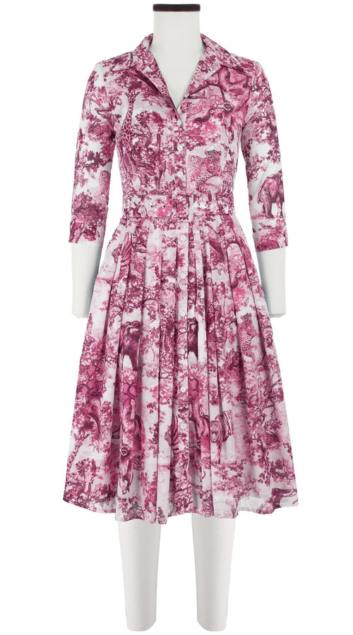 Audrey Dress #4 Shirt Collar 3/4 Sleeve Long Length Cotton Musola (Safari Toile White)