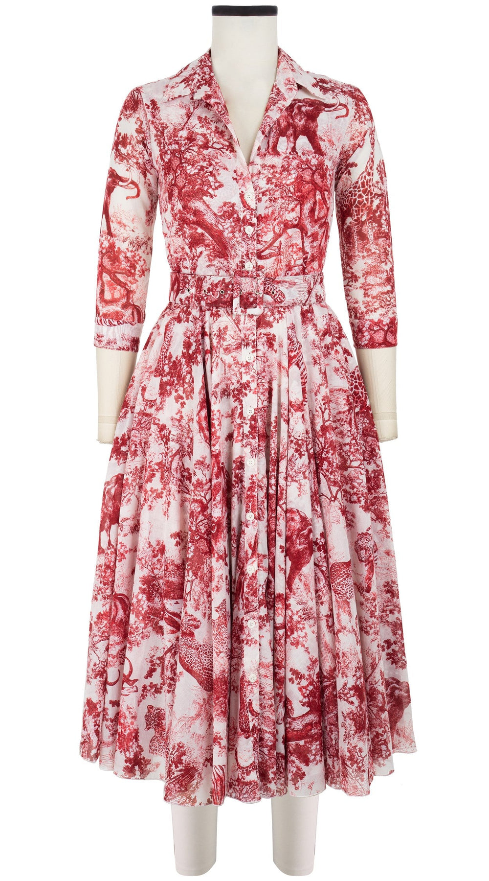 Aster Dress Shirt Collar 3/4 Sleeve Midi Length Cotton Musola_Safari Toile White_White Cobalt Blue